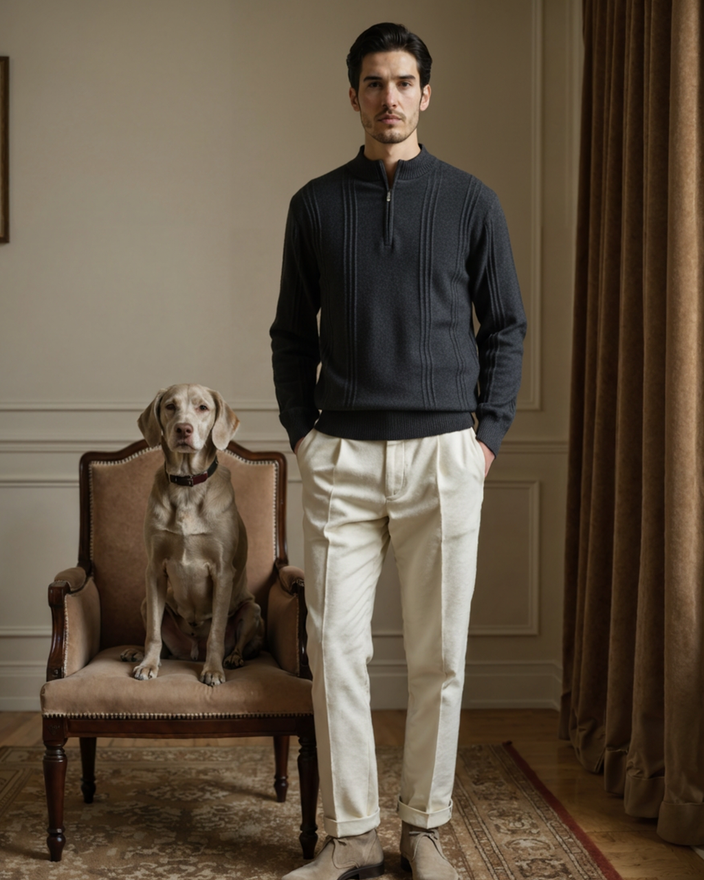 100% Cashmere Ribbed Half-Zip Jumper