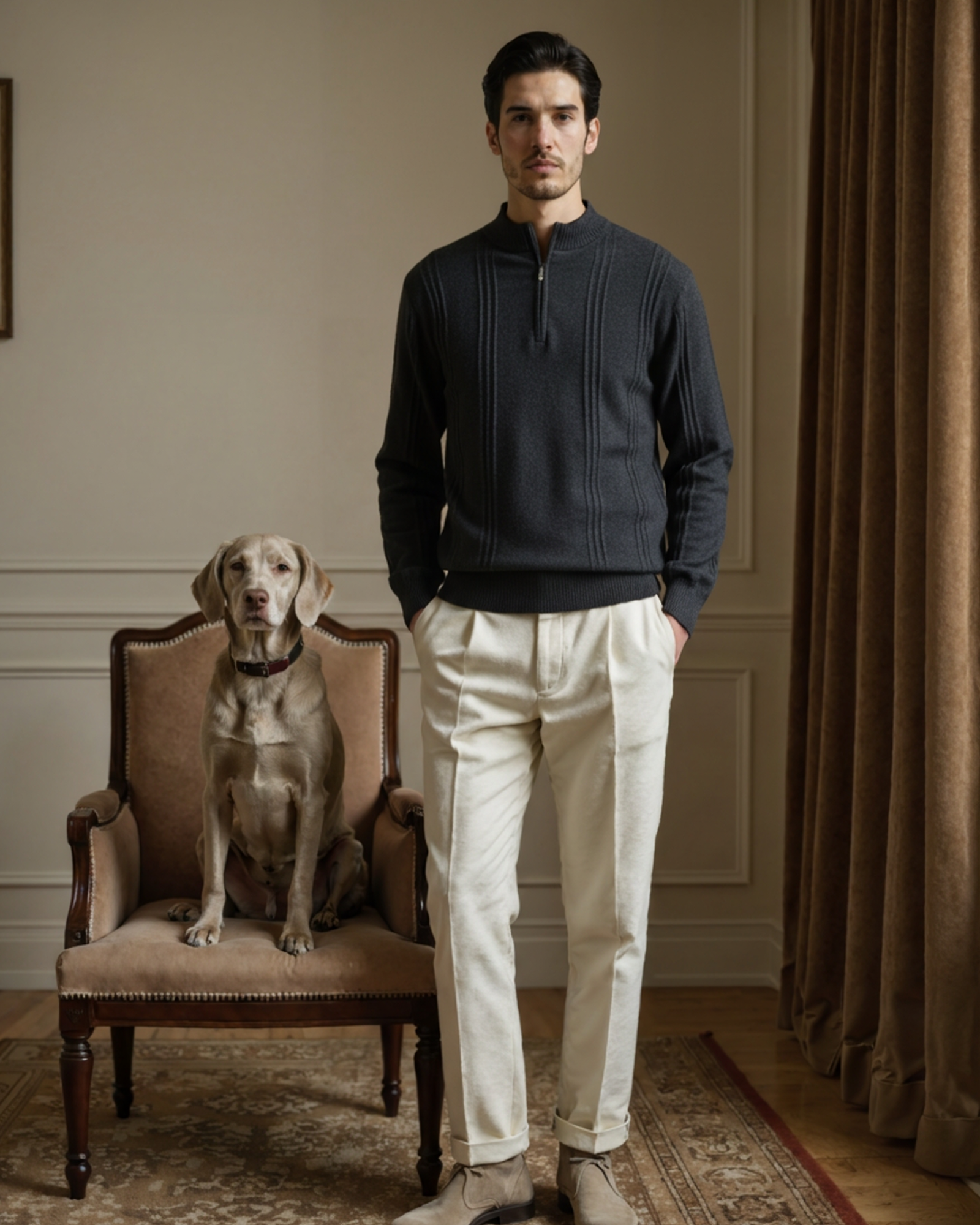 100% Cashmere Ribbed Half-Zip Jumper