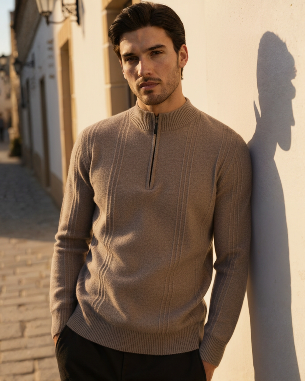 100% Cashmere Ribbed Half-Zip Jumper