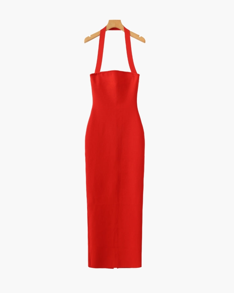 Fitted Halter Neck Maxi Dress