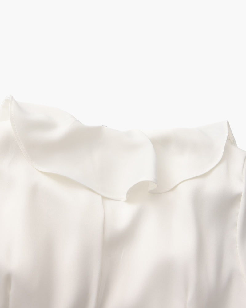 Midi Dress with Pearl Buttons and Ruffles