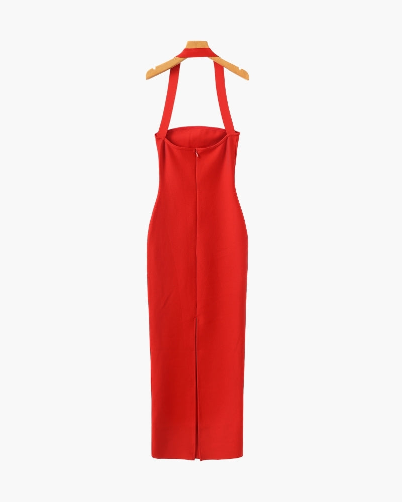 Fitted Halter Neck Maxi Dress