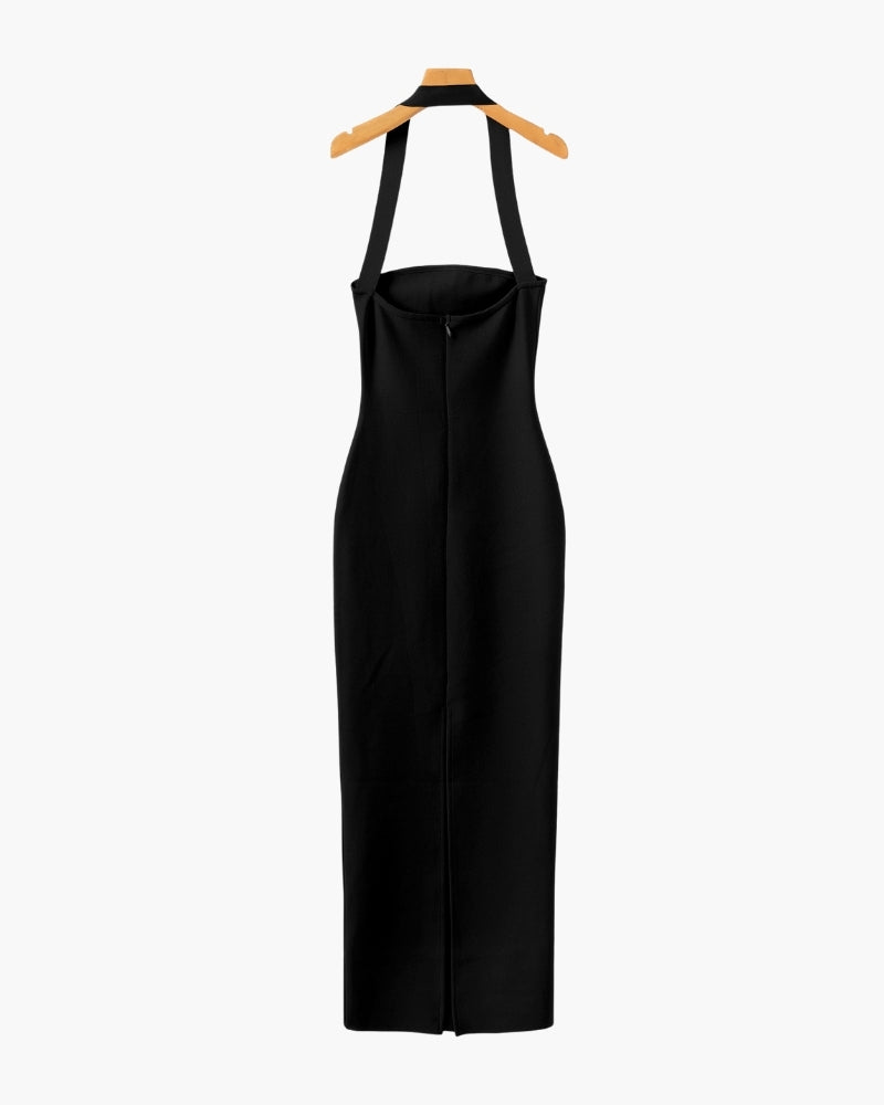 Fitted Halter Neck Maxi Dress