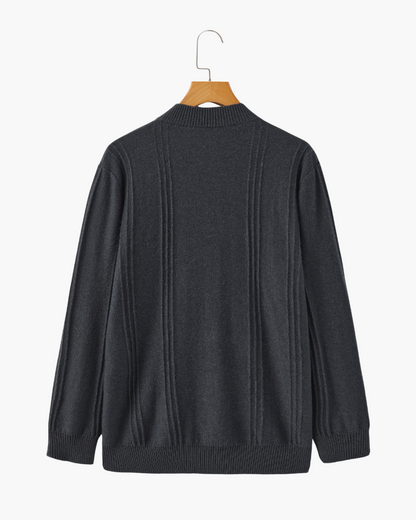 Camisola de Malha Canelada em 100% Caxemira com Meio Fecho