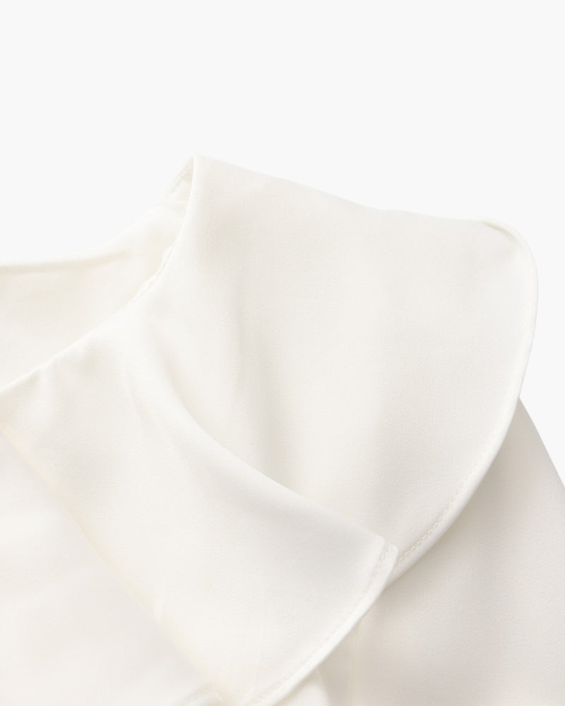 Midi Dress with Pearl Buttons and Ruffles