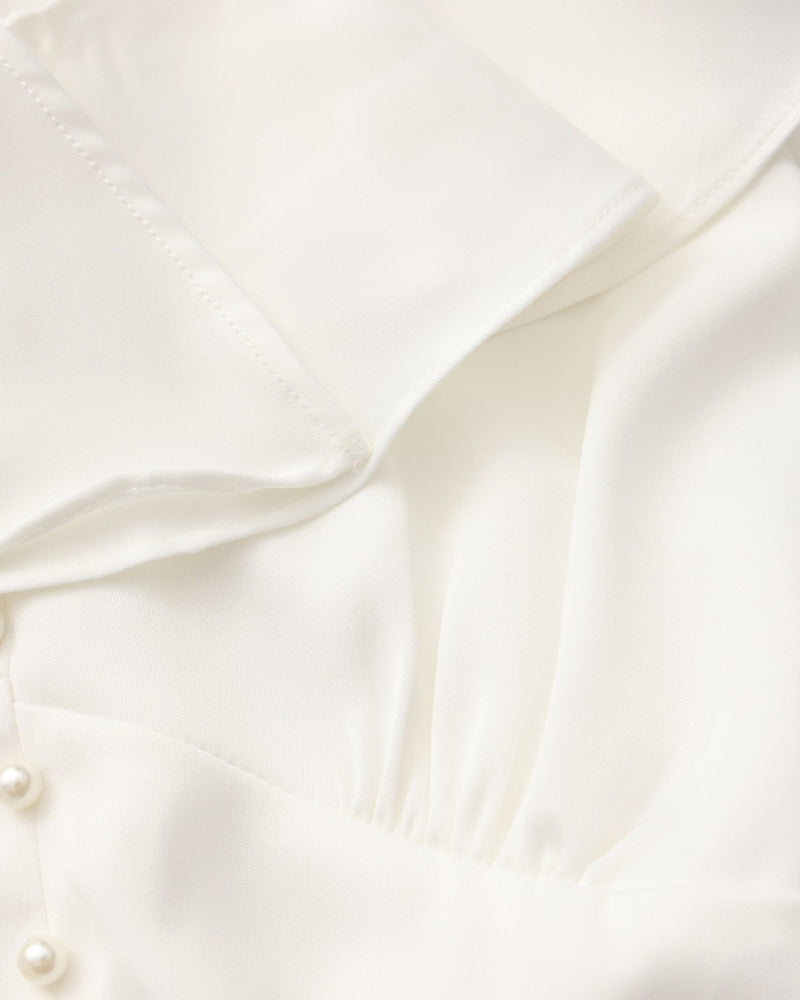 Midi Dress with Pearl Buttons and Ruffles