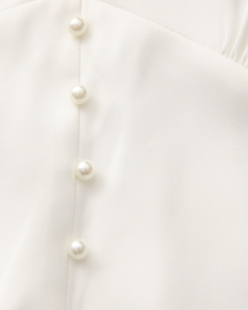 Midi Dress with Pearl Buttons and Ruffles