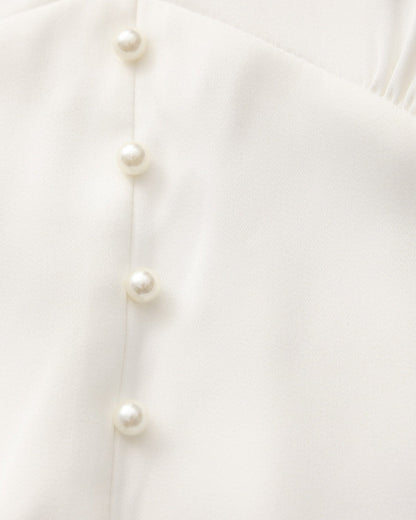 Vestido Midi com Botões de Pérola e Folhos