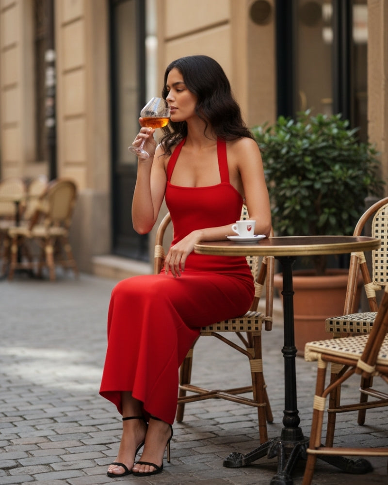 Fitted Halter Neck Maxi Dress