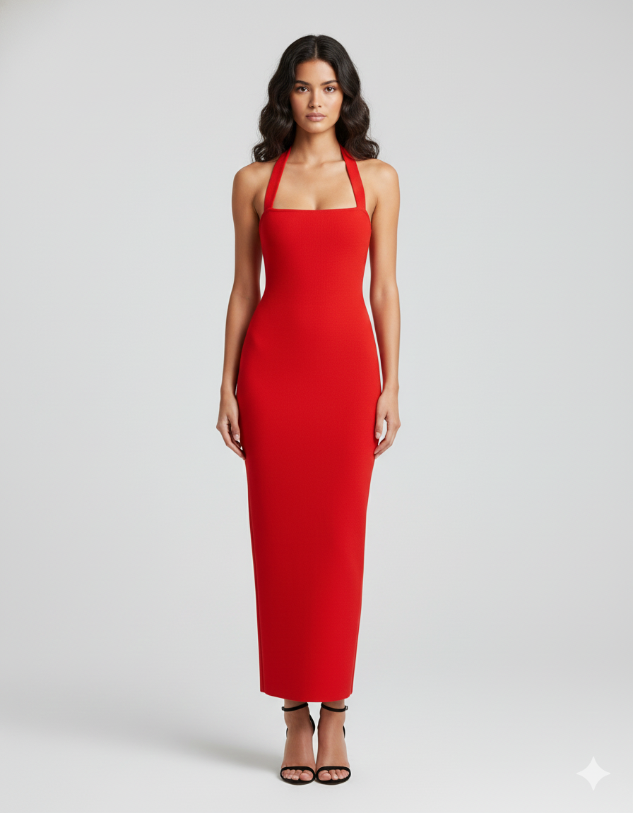 Fitted Halter Neck Maxi Dress