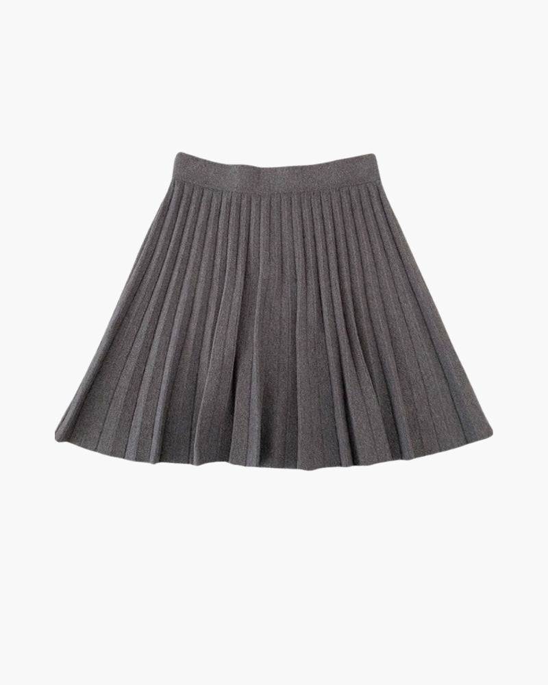 Pleated Wool Oxford Miniskirt