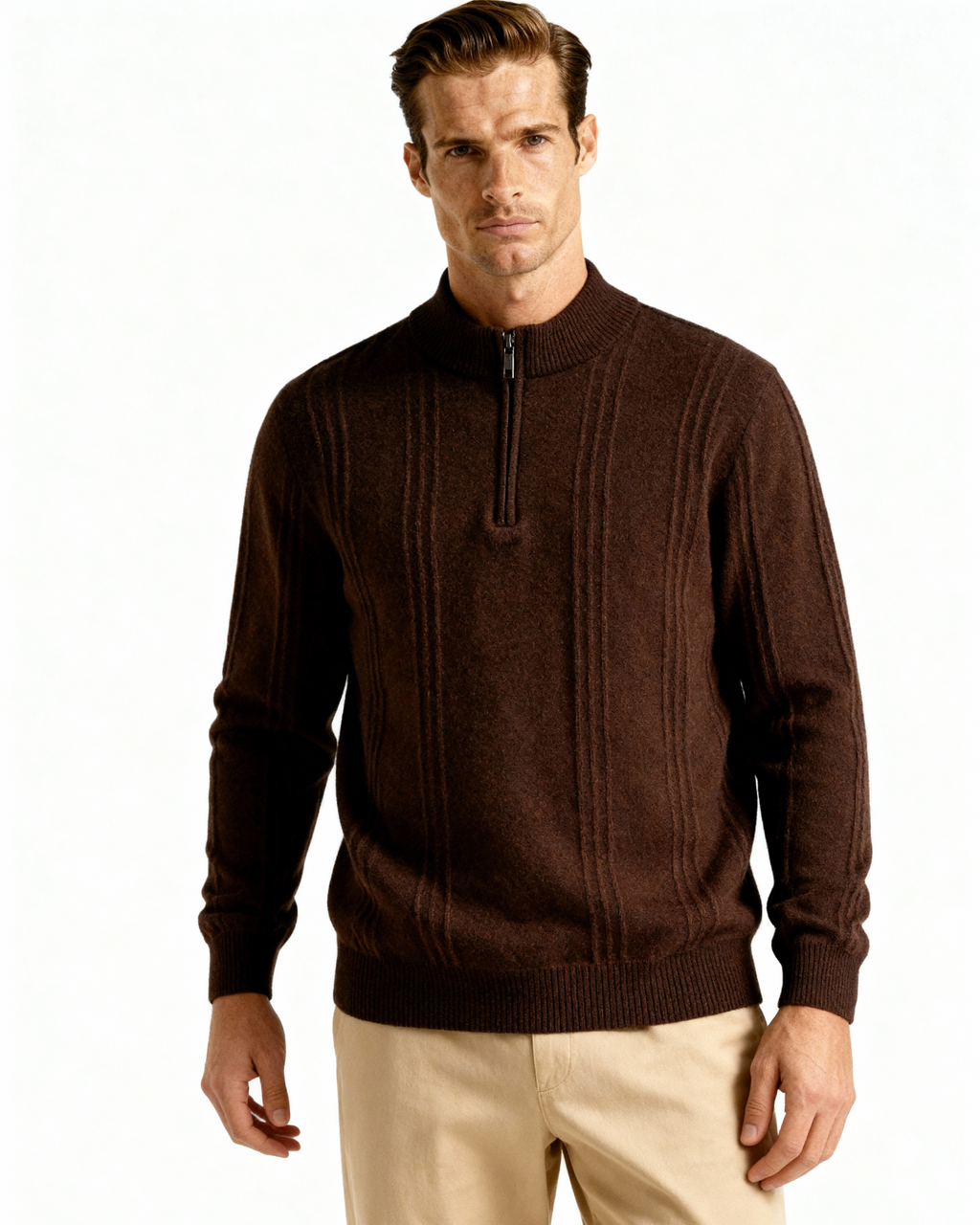 100% Cashmere Ribbed Half-Zip Jumper