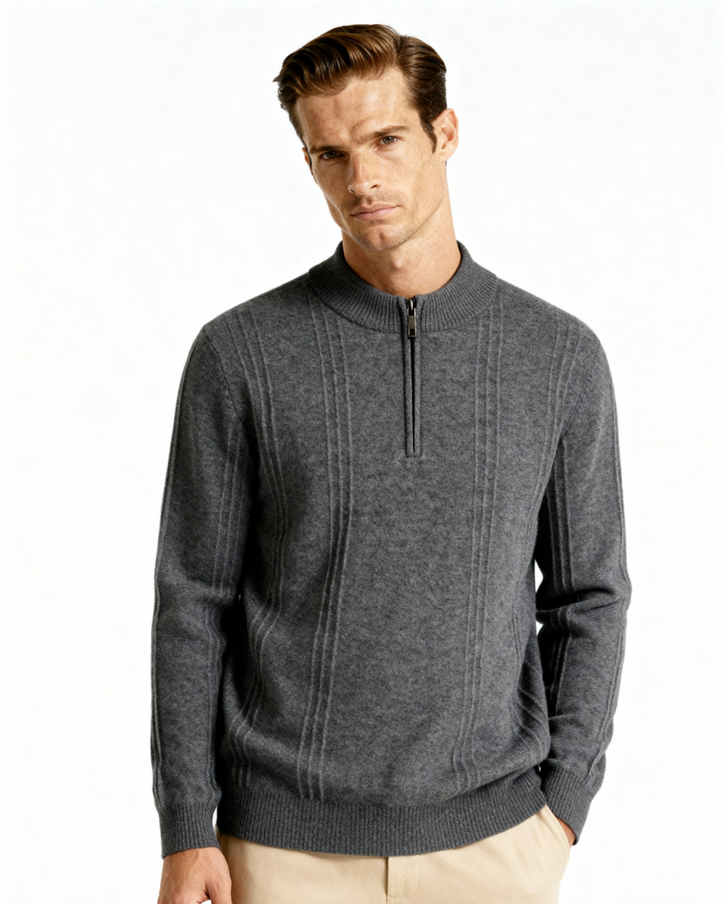100% Cashmere Ribbed Half-Zip Jumper