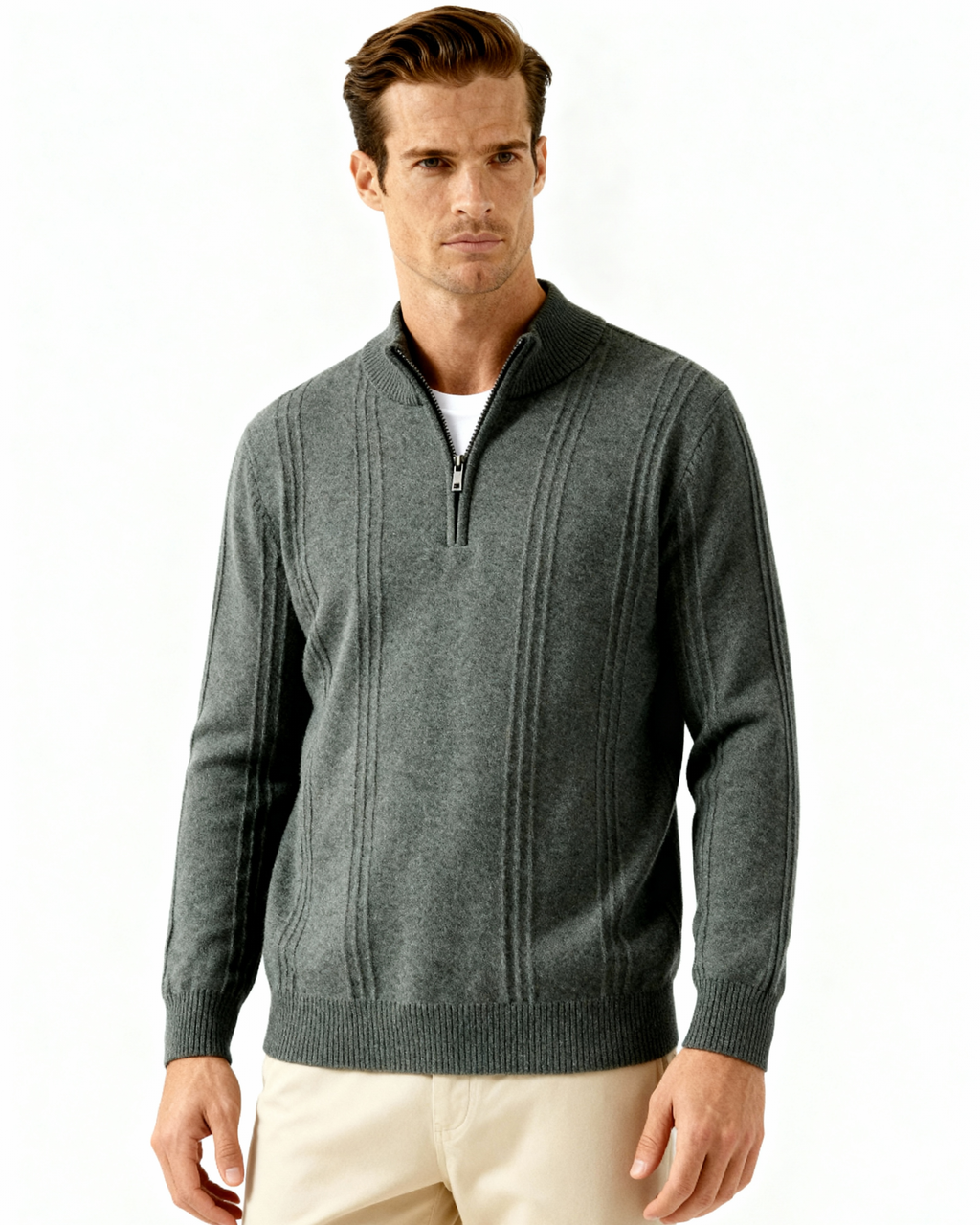 100% Cashmere Ribbed Half-Zip Jumper