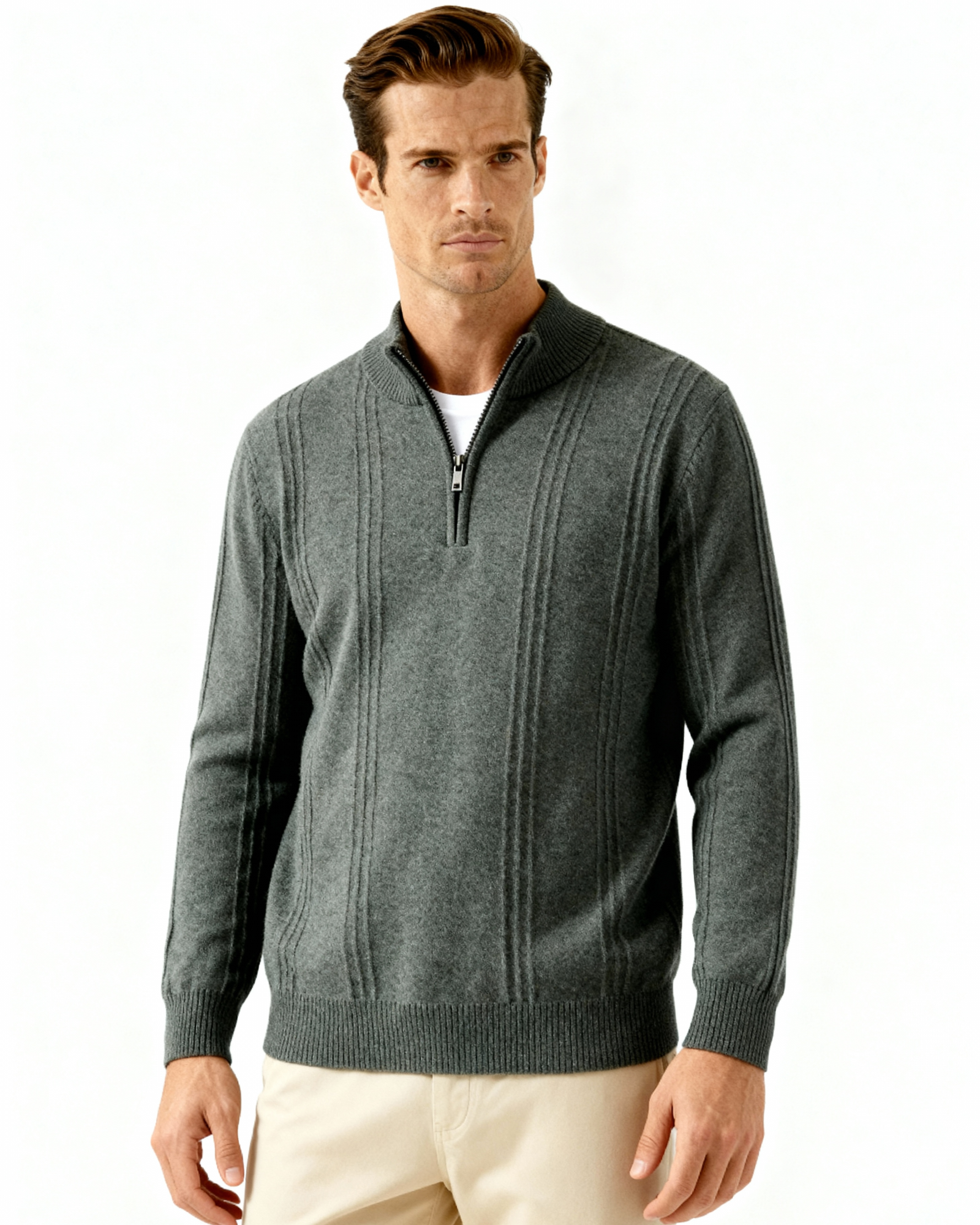 100% Cashmere Ribbed Half-Zip Jumper