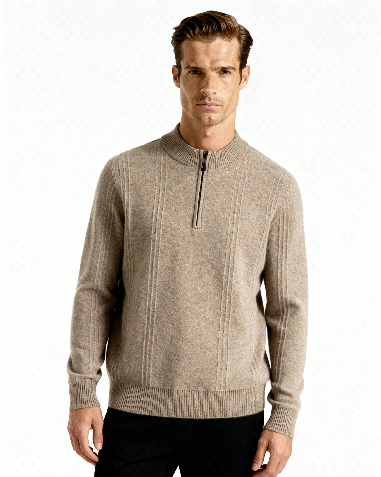 100% Cashmere Ribbed Half-Zip Jumper