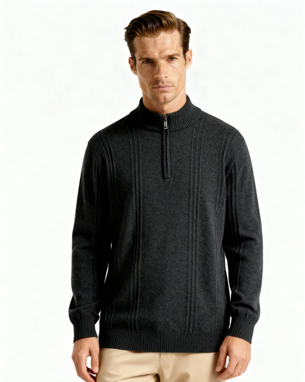 100% Cashmere Ribbed Half-Zip Jumper