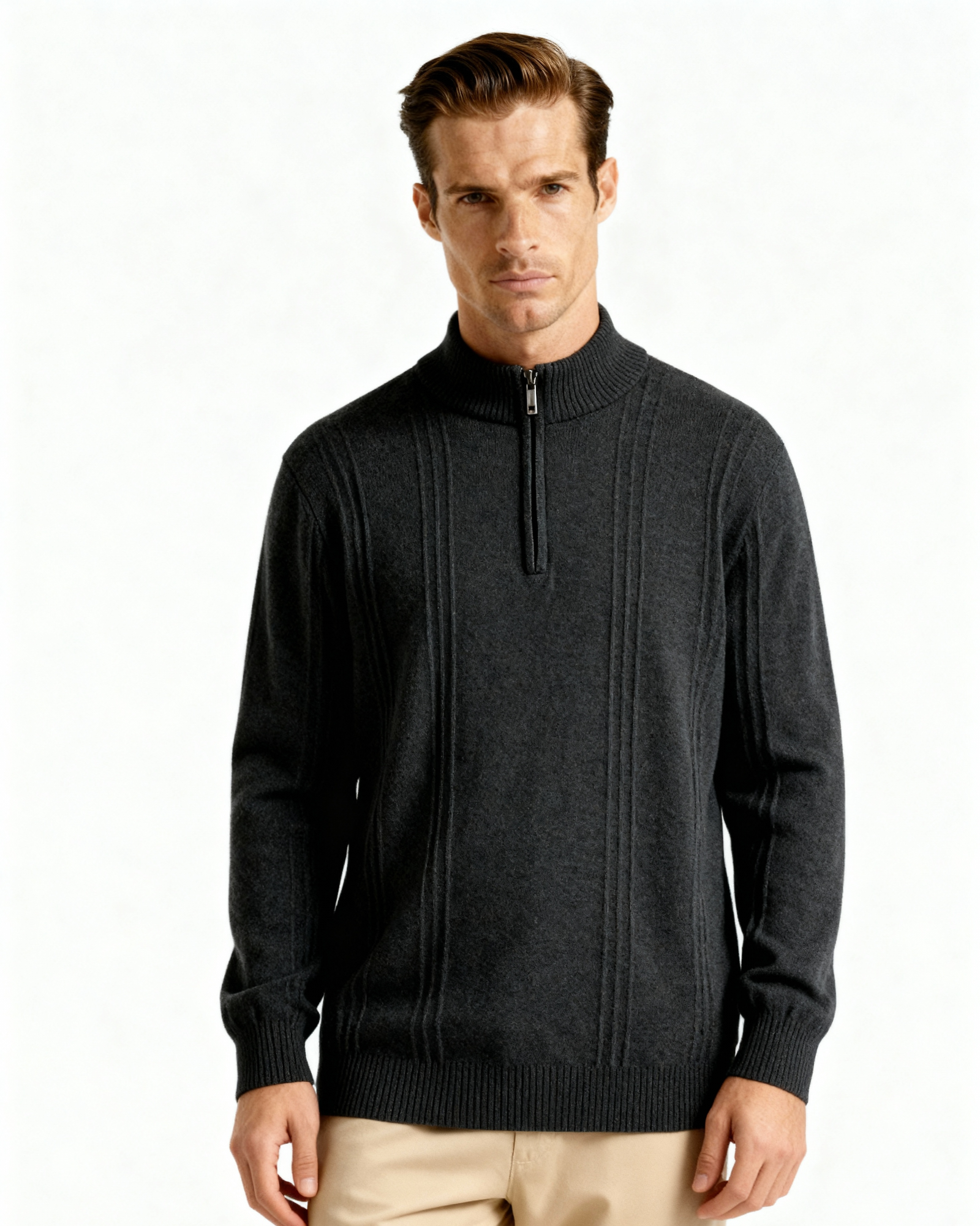 100% Cashmere Ribbed Half-Zip Jumper